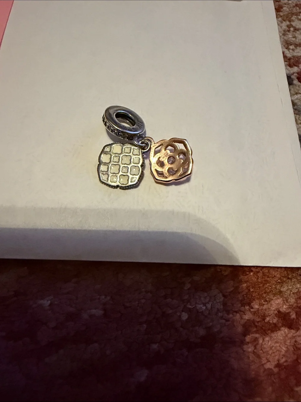 Pandora Charm: Rose Gold Flower & Silver Charm Dangle Pendant - Women Jewelry - Picture 3 of 4